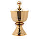 Chalice and ciborium in brass with hammered base and decorated with red stones s4