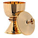 Chalice and ciborium in brass with hammered base and decorated with red stones s5