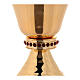 Gold plated brass chalice and ciborium with hammered base and node with red stones s2