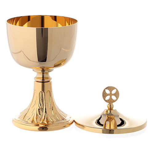 Trave chalice and ciborium in brass with leaves decoration on base 3