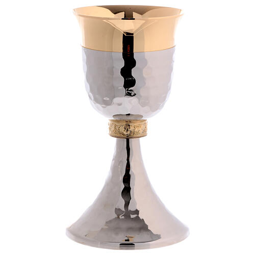 Chalice and ciborium in brass, hammered and decorated with grapevine 2
