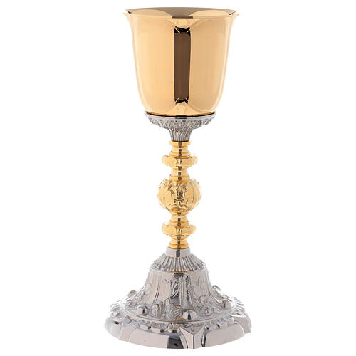 Cálice e Píxide bicolor base barroca latão dourado 24k 2