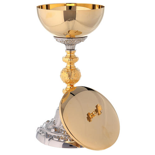 Cálice e Píxide bicolor base barroca latão dourado 24k 8