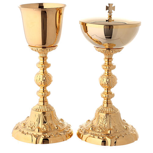 Chalice and ciborium in golden brass with baroque base 1