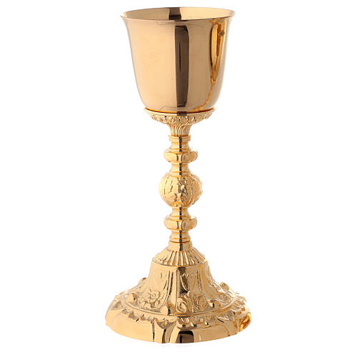 Chalice and ciborium in golden brass with baroque base 2