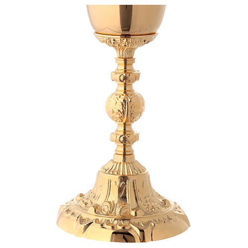 Chalice and ciborium in golden brass with baroque base 3