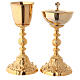 Chalice and ciborium in golden brass with baroque base s1