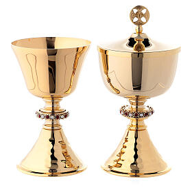 Chalice and ciborium with hammered base and fused junction with crystals