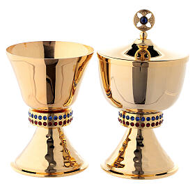 Trave chalice and ciborium in brass with decorative stones