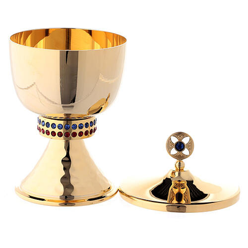 Small chalice and ciborium casted node with crystals in 24-karat gold plated brass 3