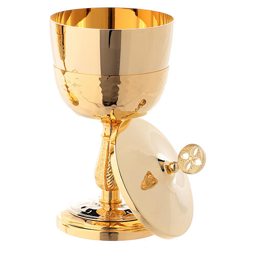 Chalice and ciborium with hammered base and sub-cup in 24-karat gold plated brass 3