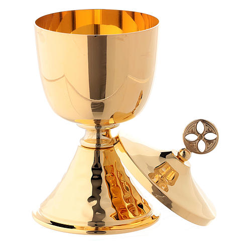 Calice Pisside da viaggio nodo semplice base martellata ottone dorato 24k 3