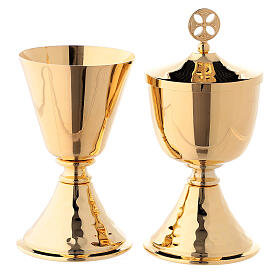 Small chalice and ciborium with simple node and hammered base in 24-karat gold plated brass