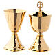 Small chalice and ciborium with simple node and hammered base in 24-karat gold plated brass s1