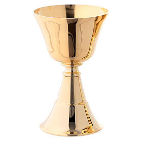 Travel chalice and ciborium in golden brass, simple design