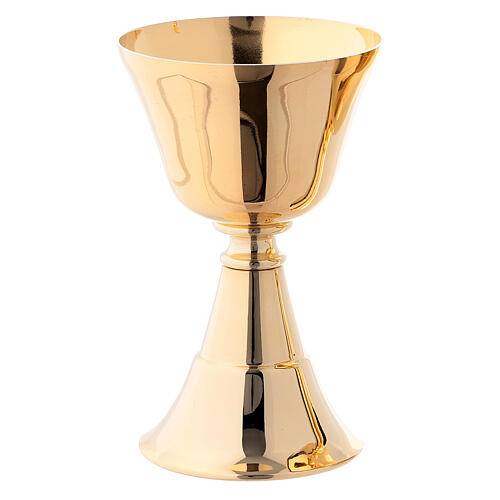 Travel chalice and ciborium in golden brass, simple design 2