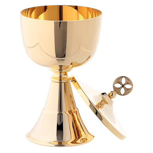 Travel chalice and ciborium in golden brass, simple design 3