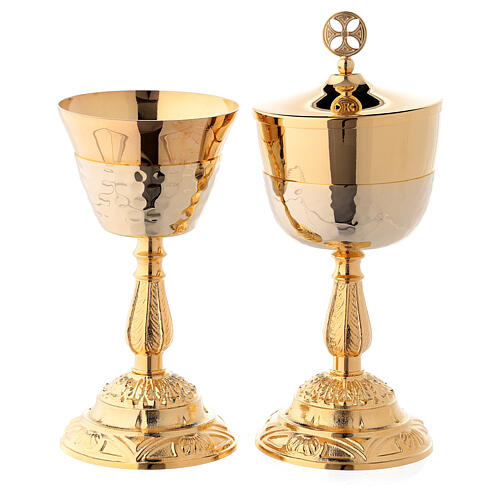 Gold plated brass chalice and ciborium with casted base and node 1