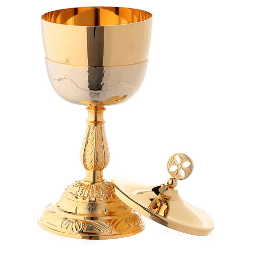 Gold plated brass chalice and ciborium with casted base and node 4