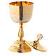 Gold plated brass chalice and ciborium with casted base and node s4