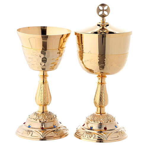 Chalice and ciborium with stones decoration on the base and fused junction 1