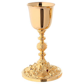 Chalice and ciborium in 24K golden brass with red stones