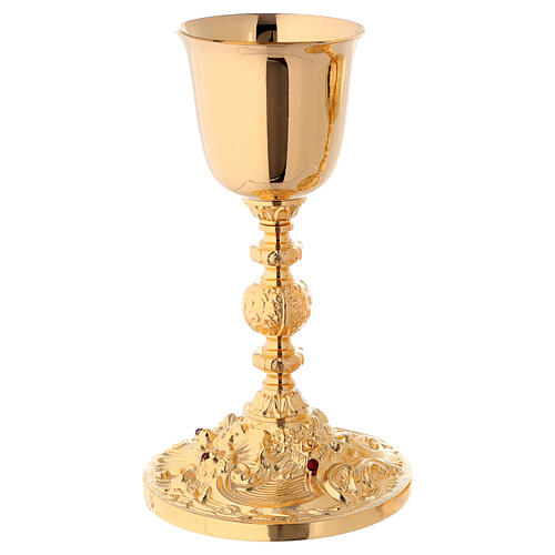 Chalice and ciborium in 24K golden brass with red stones 2