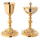 Chalice and ciborium in 24K golden brass with red stones s1