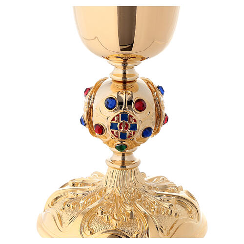 Chalice and ciborium in 24K golden brass with coloured stones 3