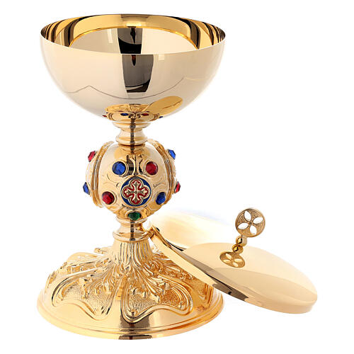 Chalice and ciborium in 24K golden brass with coloured stones 4