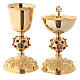 Chalice and ciborium in 24K golden brass with coloured stones s1