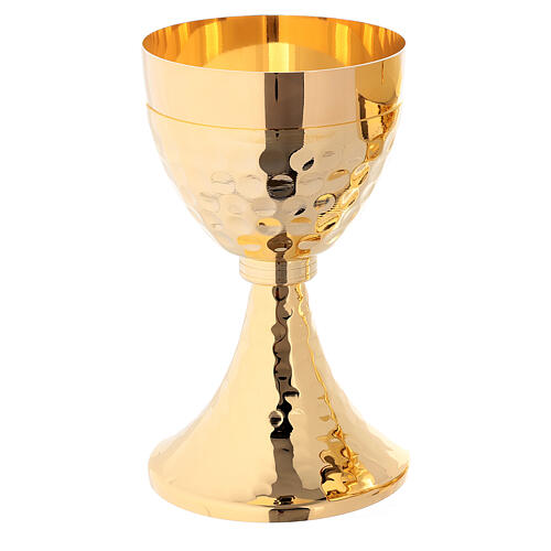 Chalice and ciborium with hammered base in 24-karat gold plated brass 2