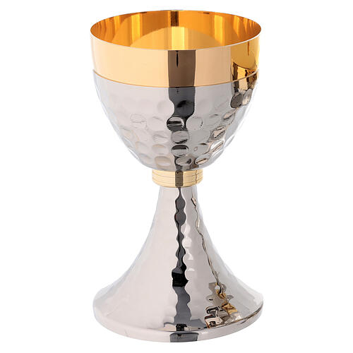 Chalice and ciborium in hammered golden and silver toned brass 2