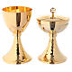 Chalice and ciborium in hammered golden brass with round cross s1