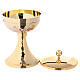 Chalice and ciborium in hammered golden brass with round cross s3