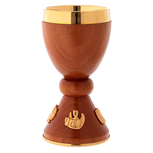 Chalice and ciborium in wood with inserts in fused golden brass 2