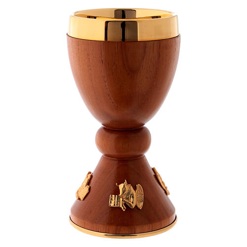 Chalice and ciborium in wood with inserts in fused golden brass 4