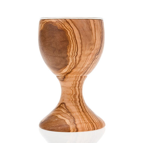 Olive wood engraved chalice with glass cup 2