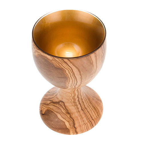 Olive wood engraved chalice with glass cup 3