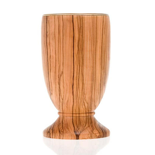calice en bois d'olivier, coupe en verre cm 7 3
