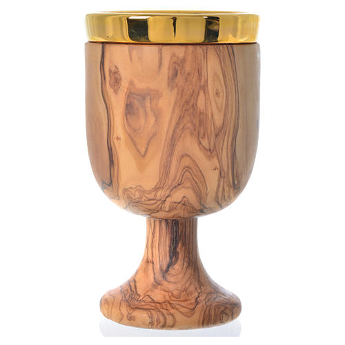 Chalice in Assisi olive wood with Deruta ceramic cup H17cm 2