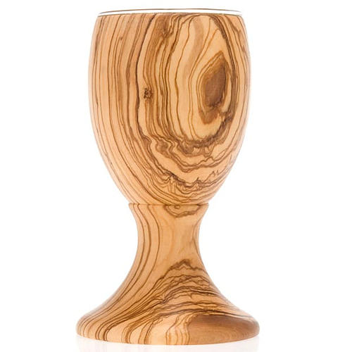 Kielich drewno oliwkowe czara szklana znak Tau śr. 7 cm 3