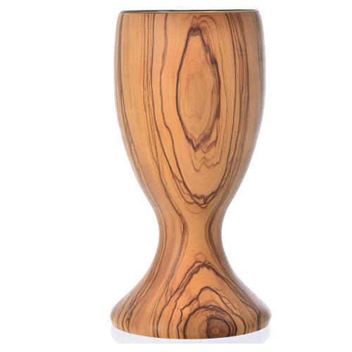 Chalice in Assisi seasoned olive wood and glass cup, H18cm 2