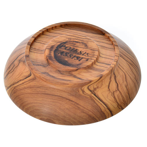 Patena de madera estacionada de olivo de Asís diámetro 10.5cm 3