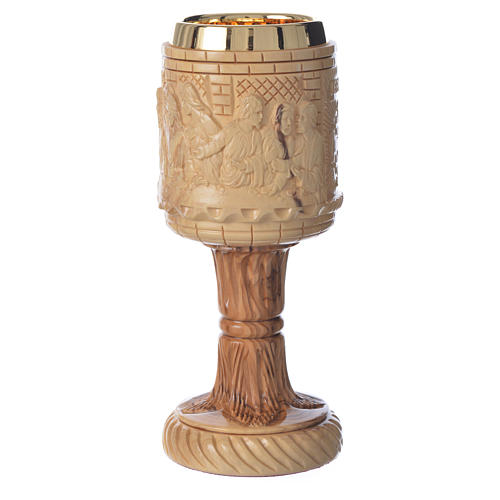 Chalice olive wood Holy Land Last Supper engraving 7