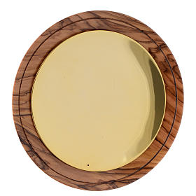Paten in olive wood and brass from the Holy Land