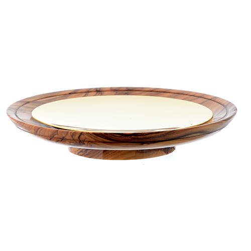 Paten in olive wood and brass from the Holy Land 3