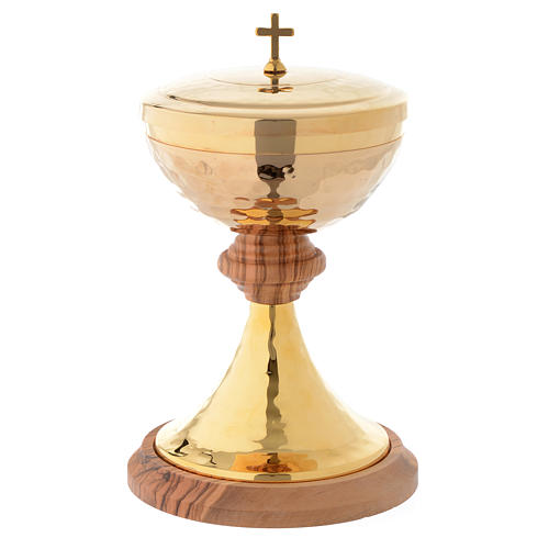 Ciborium in Assisi seasoned olive wood and hammered golden brass 1