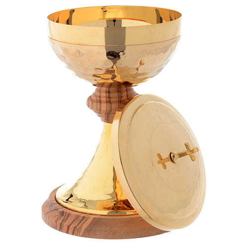 Ciborium in Assisi seasoned olive wood and hammered golden brass 2