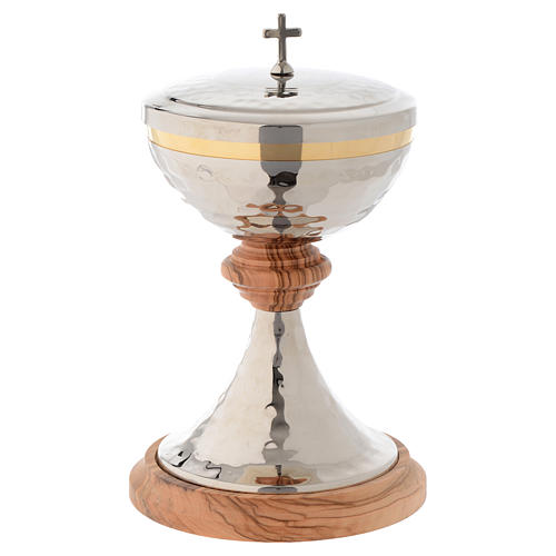 Ciborium in Assisi seasoned olive wood and hammered silver brass 1